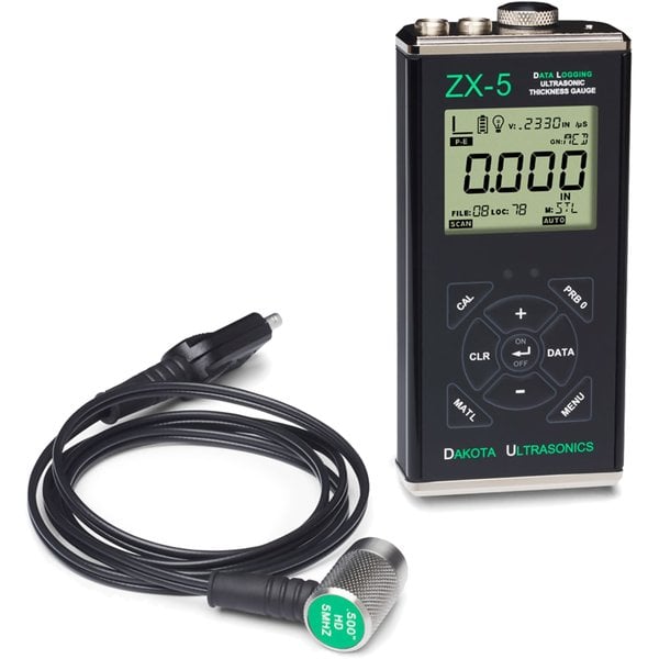 Dakota Ultrasonics ZX-5DL Data Logging Ultrasonic Wall Thickness Gauge Z-304-0001 / Z-304-0003 with T-102-2000 Probe