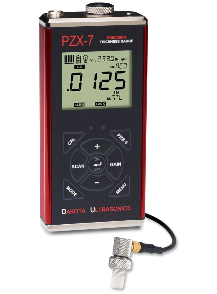 Dakota Ultrasonics PZX1-DL (PZX-7DL) Data-Logging Precision Ultrasonic Wall Thickness Gauge Z-308-0001 / Z-308-0002 with T-402-5507 Probe with Built-in Datalogger