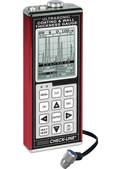 Checkline TI-CMXDLP-2225 CMXDL+ Data-Logging Combination Coating and Wall Thickness Gauge with 1/4 in 2.25MHz Transducer for Thin Plastics